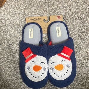 Dearfoams Festive Snowman Slippers - Navy and Red